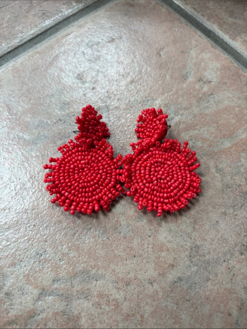 Red/Dark Coral Beaded Circular Drop Earrings - Women Jewelry